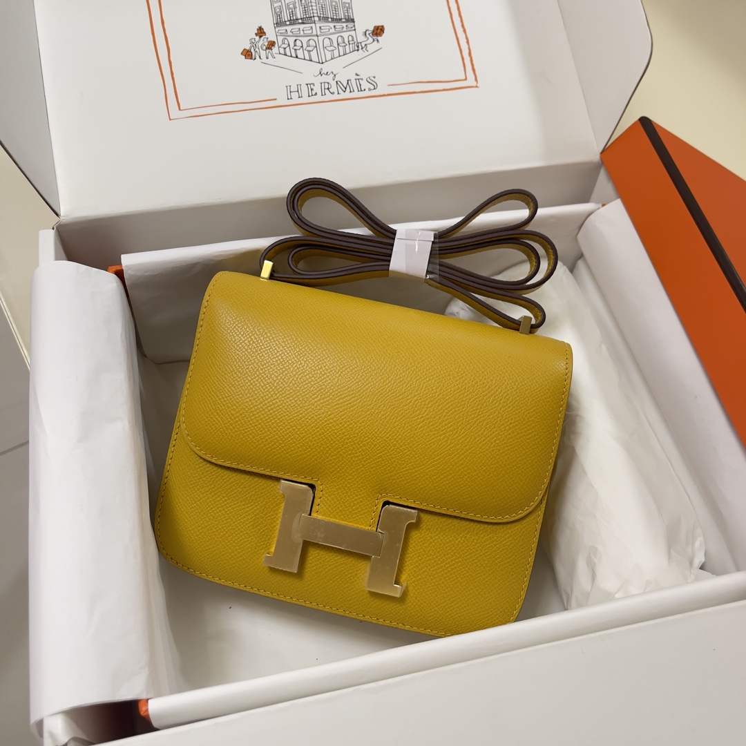 Hermes Constance 18 Mini Shoulder Bag In Yellow Amber Epsom Leather